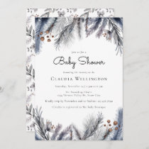 Winter Woodland Foliage Watercolor Baby Shower Invitation