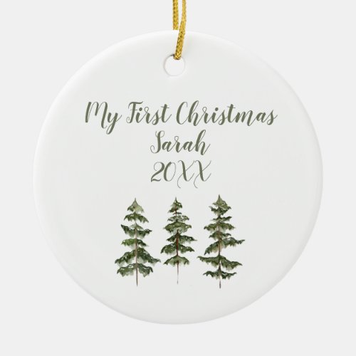 Winter Woodland Forest 1st Christmas Ceramic Ornament