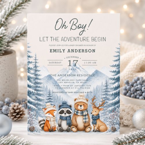 Winter Woodland Brown baby shower invitation