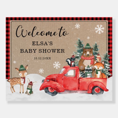 Winter Woodland Forest Animals Baby Shower Welcome Foam Board