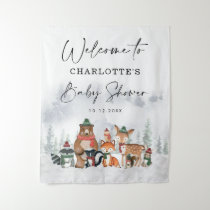Winter Woodland Forest Animals Baby Shower Welcome Tapestry