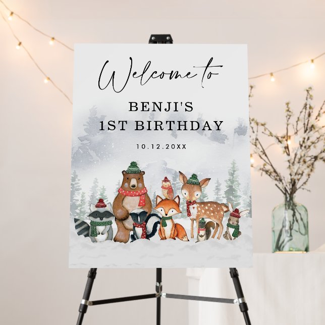 Winter Woodland Forest Animals Birthday Welcome Foam Board (In Situ (Stand))