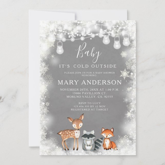 Winter Woodland Forest Baby Shower Invitation (Front)