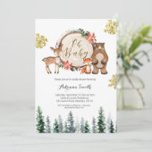 Winter woodland forest baby shower invitation (Standing Front)