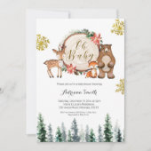 Winter woodland forest baby shower invitation (Front)