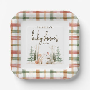 Winter Woodland Forest Baby Shower Paper Plates