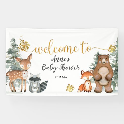 Winter Woodland Forest Baby Shower Party Banner