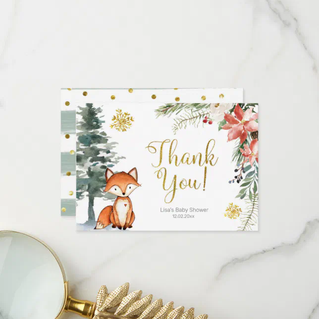 Winter Woodland Forest Baby Shower Thank You card | Zazzle