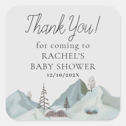 Winter Woodland Forest Baby Shower Thank You Square Sticker