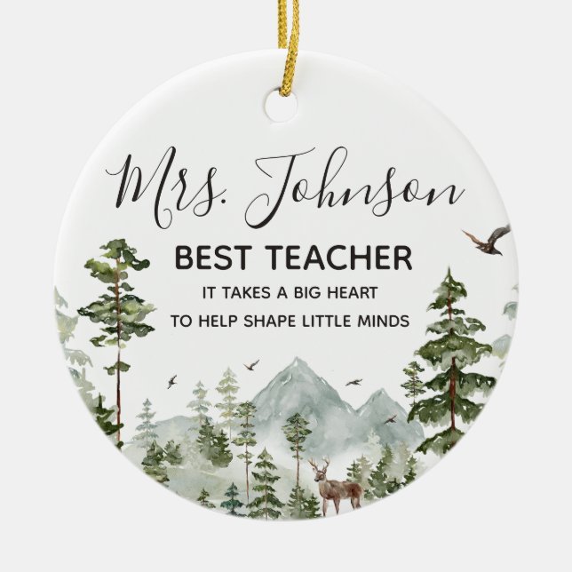 Winter Woodland Forest Best Teacher Ceramic Ornament (Front)