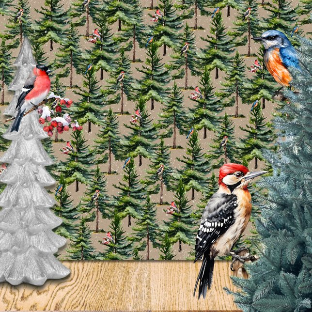 Winter Woodland Forest Birds First Snowfall Kraft Wrapping Paper (Winter Woodland Forest Birds First Snowfall Kraft Wrapping Paper Rolls in 6 feet and 15 feet rolls.)