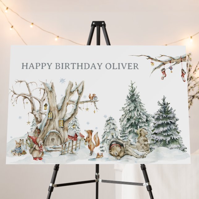 Winter Woodland Forest | Birthday Welcome  Foam Board (In Situ (Stand))