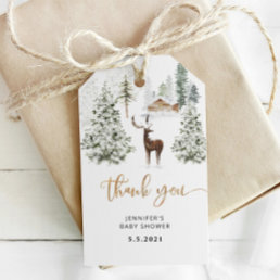 Winter woodland forest deer baby shower thank you gift tags