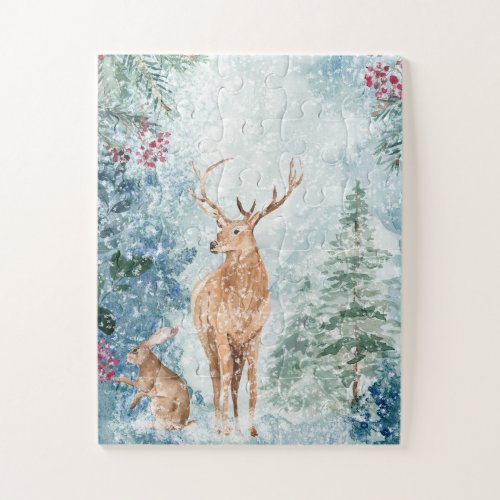 Winter Woodland Forest Deer Jigsaw Puzzle