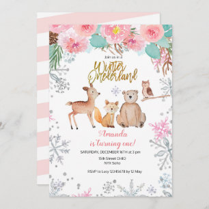 Winter woodland Forest Deer Owl Birthday Invitation