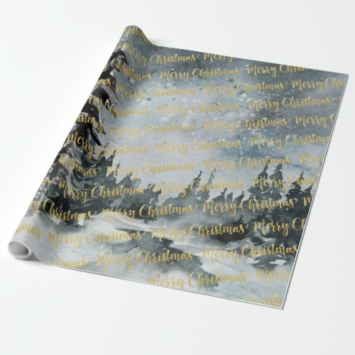 Winter Woodland Forest Gold Merry Christmas Wrapping Paper