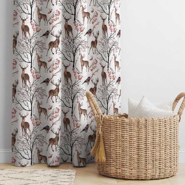 Winter Woodland Forest Holiday Deer Bird Patterned Blackout Curtains (Creator Uploaded)