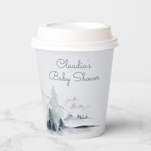 Winter Woodland Forest Modern Script Baby Shower Paper Cups
