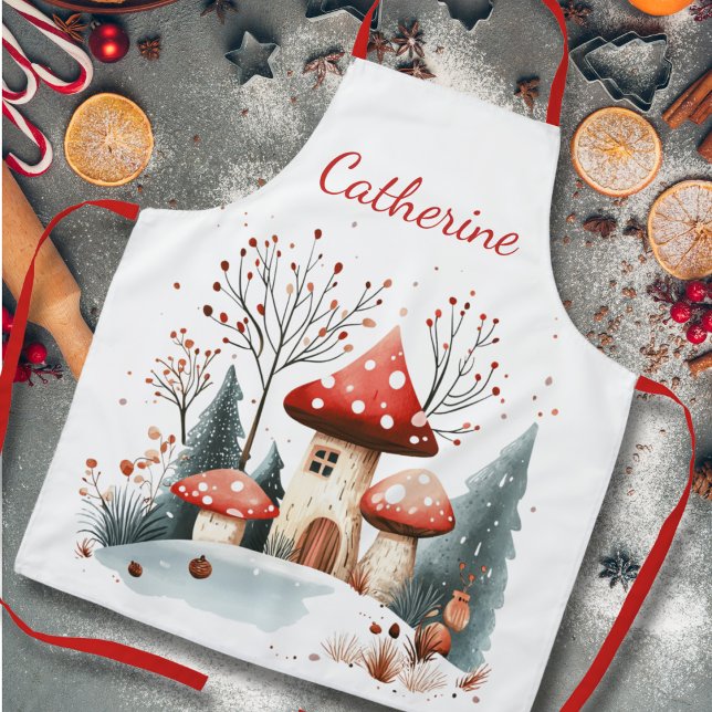 Winter Woodland Forest Mushrooms Personalized Apron (Creator Uploaded)