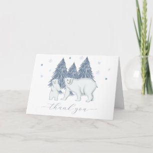 Winter Woodland Forest Polar Bear Baby Shower Letterpress Thank You Card