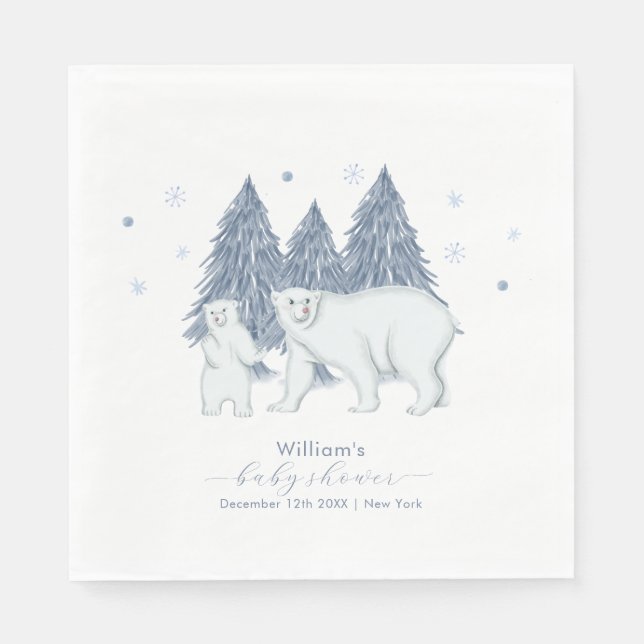 Winter Woodland Forest Polar Bear Baby Shower  Napkins (Front)