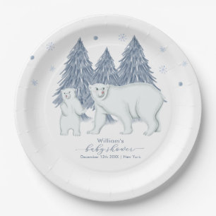 Winter Woodland Forest Polar Bear Baby Shower Paper Plates