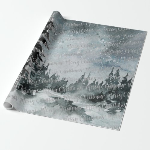 Winter Woodland Forest Silver Merry Christmas Wrapping Paper