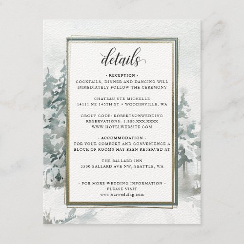 Winter Woodland Forest  Wedding Details  Enclosure Card