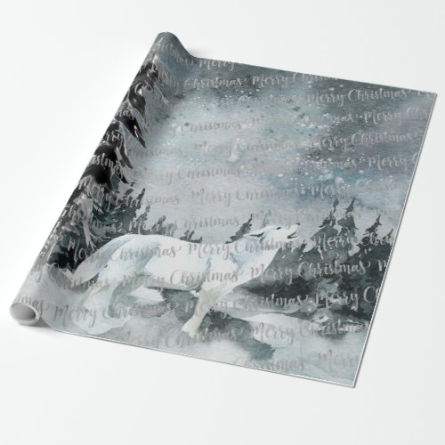 Winter Woodland Forest White Wolf Merry Christmas Wrapping Paper