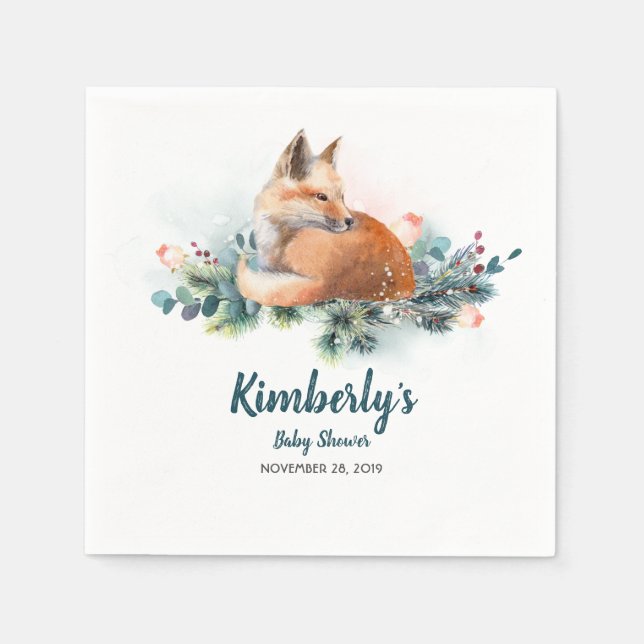 Winter Woodland Fox Baby Shower Napkins (Front)