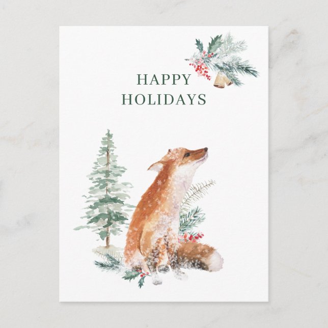 Winter Woodland Fox Christmas New Year  Postcard (Front)