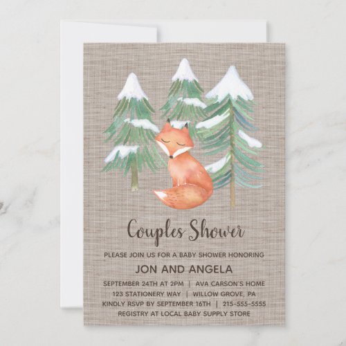 Winter Woodland Fox Couples Baby Shower Invitation