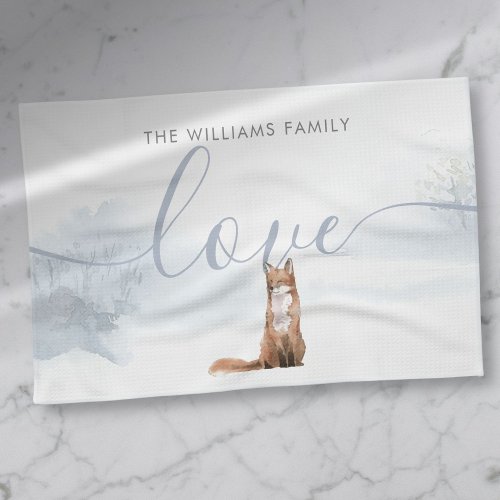 Winter Woodland Fox Family Name Love Kitchen Towel
