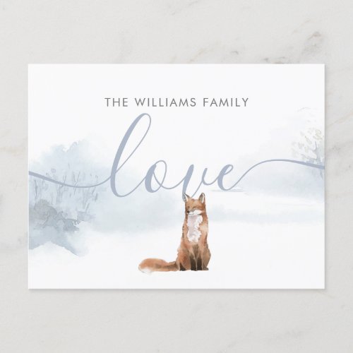 Winter Woodland Fox Family Name Script Love Holiday Postcard