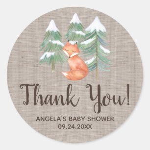 Winter Woodland Fox Thank You Favor Classic Round Sticker