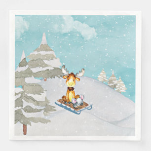 Winter Woodland Friends - Animal Illustration Paper Dinner Napkins