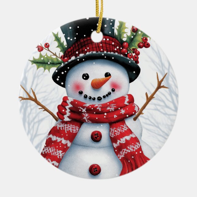 Winter Woodland Friends | Festive Snowman Ceramic Ornament (Front)