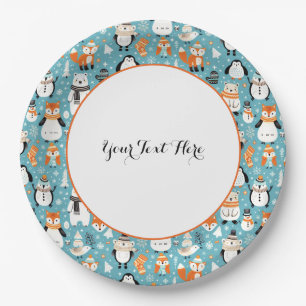 Winter Woodland Friends in Cozy Knits Paper Plates