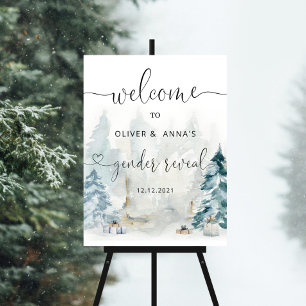 Winter woodland gender reveal welcome foam board