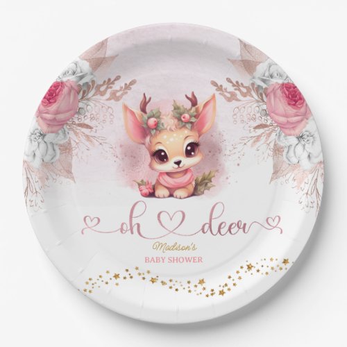 Winter Woodland Girl Baby Shower Paper Plates