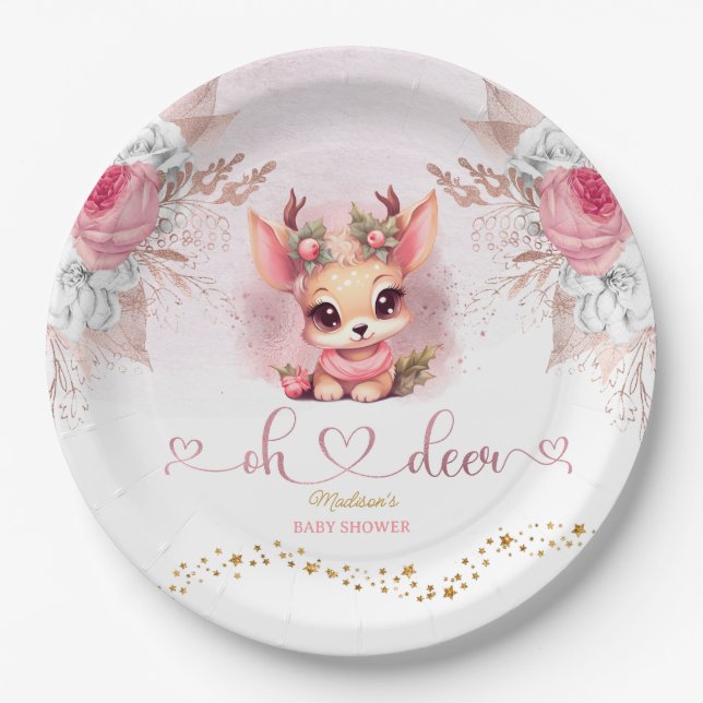 Winter Woodland Girl Baby Shower Paper Plates (Front)