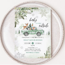 Winter Woodland Green Truck Baby Shower  Invitation