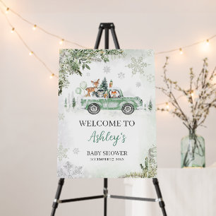 Winter Woodland Green Truck Welcome Sign