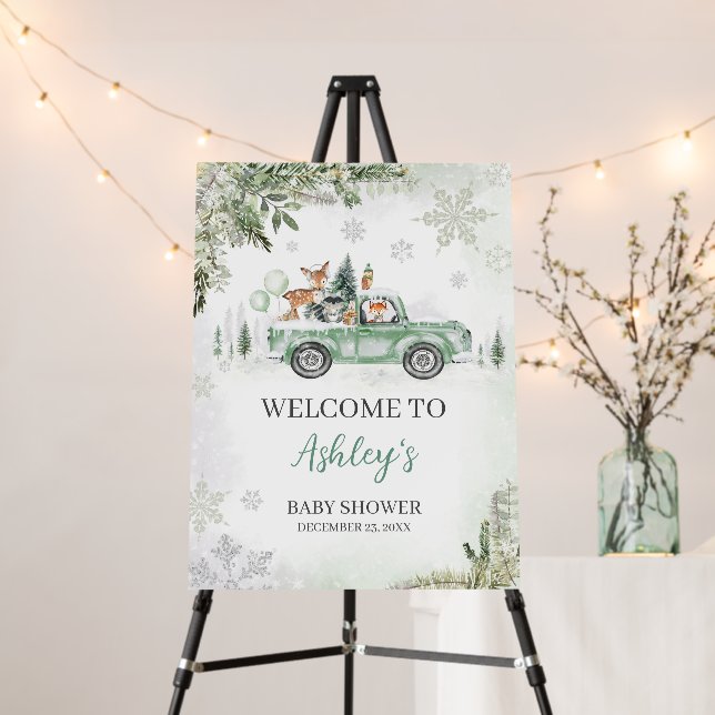Winter Woodland Green Truck Welcome Sign (In Situ (Stand))