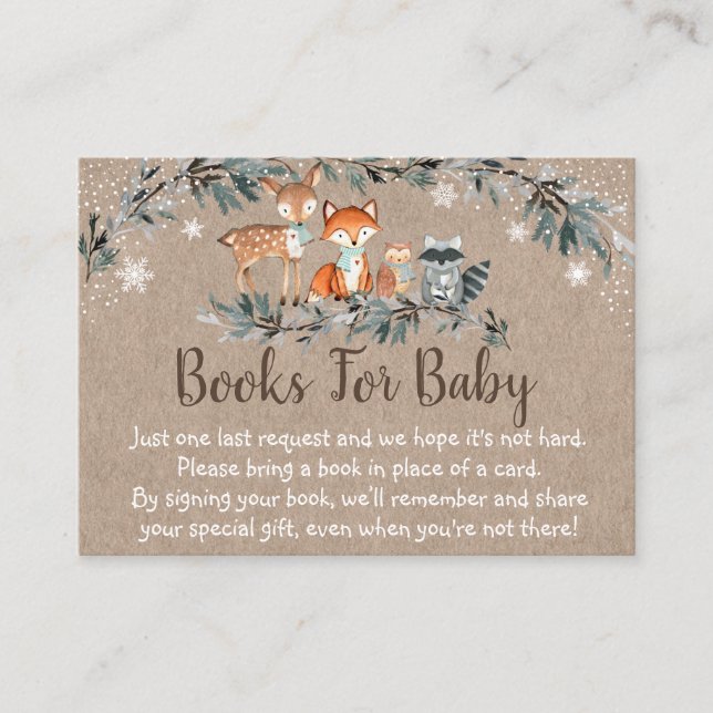 Winter Woodland Greenery Baby Shower Book Request Enclosure Card (Front)