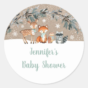 Winter Woodland Greenery Baby Shower Classic Round Sticker