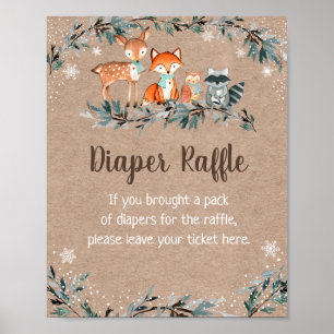 Winter Woodland Greenery Baby Shower Diaper Raffle Poster