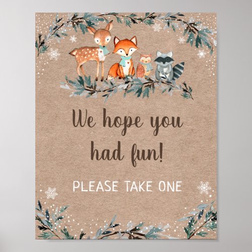Winter Woodland Greenery Baby Shower Favor Poster