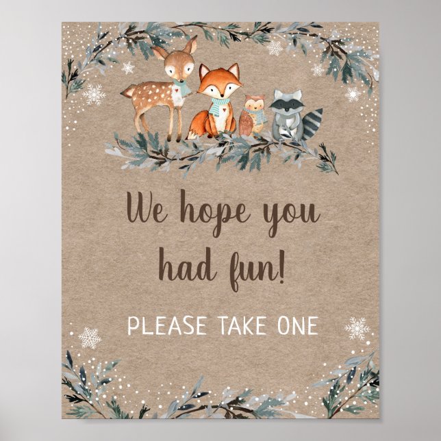Winter Woodland Greenery Baby Shower Favor Poster (Front)