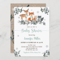 Winter Woodland Greenery Baby Shower Invitation